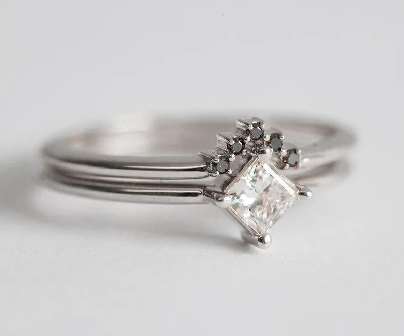 Princess Set: Dainty Diamond Ring & Black Diamond Band view 7