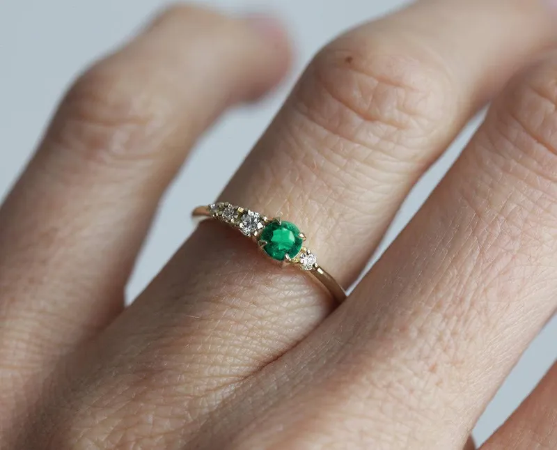 Priscilla Emerald Diamond Cluster Ring vy 2