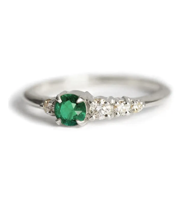 Priscilla Emerald Diamond Cluster Ring vy 4