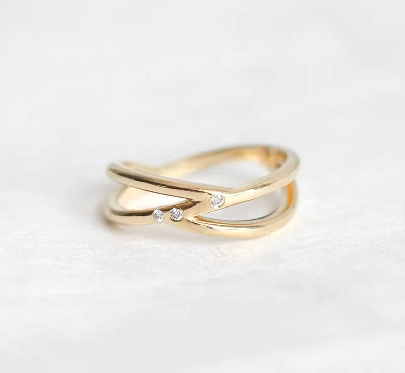 PROMISE RING, 14K GOLD DIAMOND WEDDING RING view 3