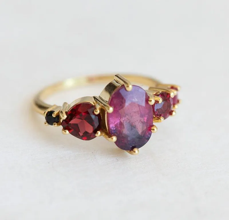 Quinn Pink Sapphire Ruby Garnet Diamond Ring vy 2