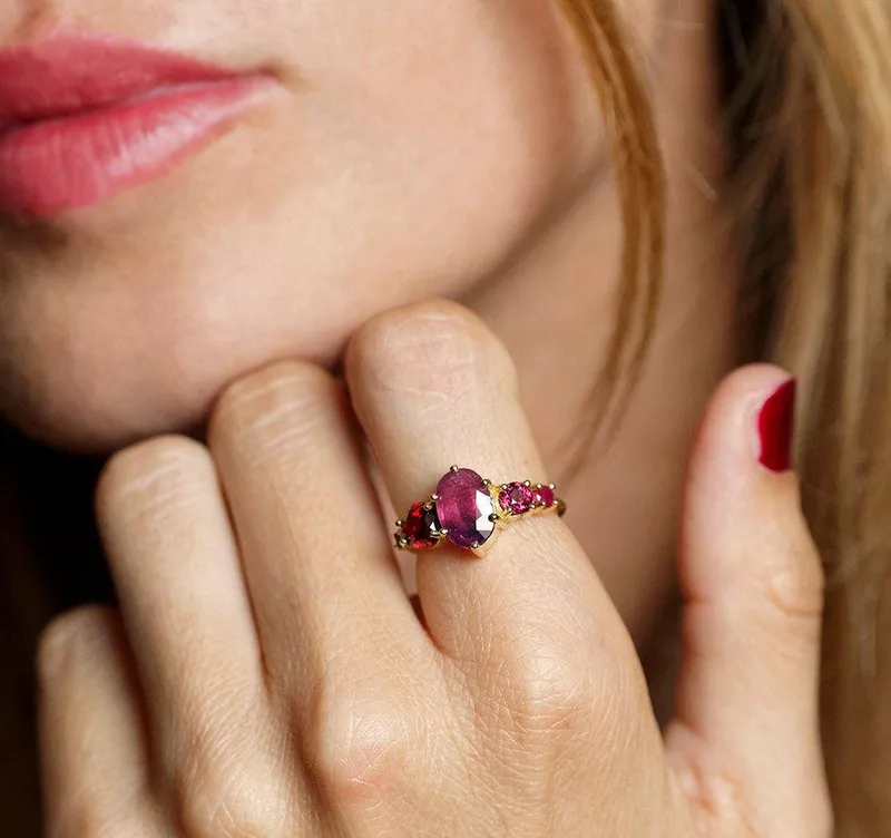 Quinn Pink Sapphire Ruby Garnet Diamond Ring vy 3
