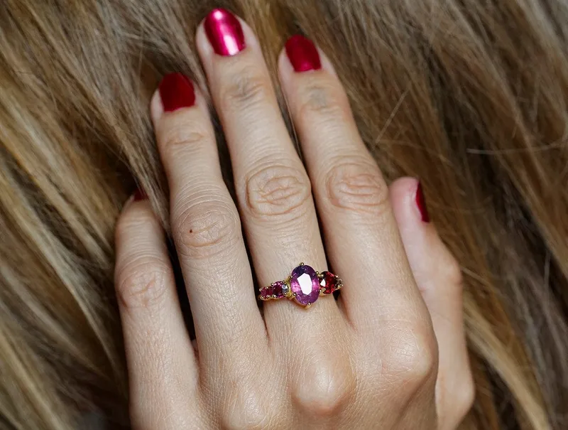 Quinn Pink Sapphire Ruby Garnet Diamond Ring vy 4