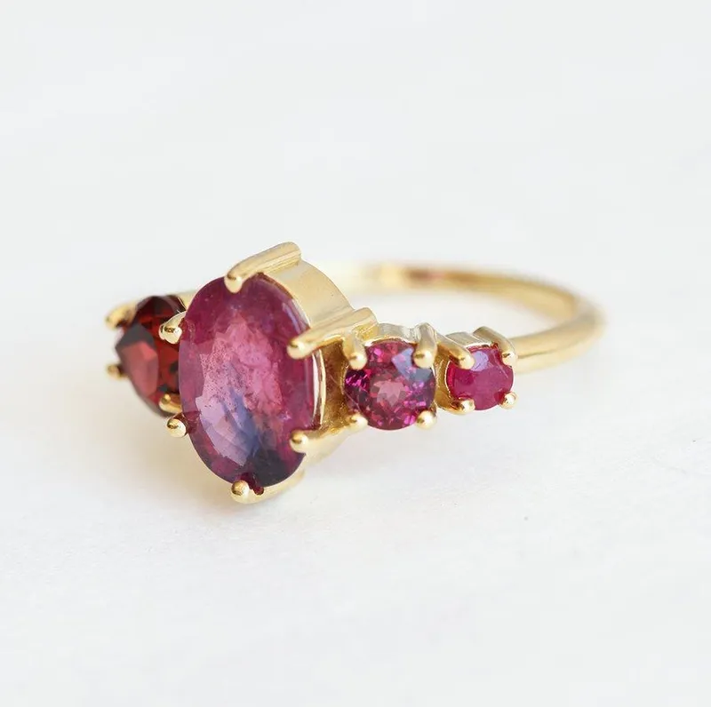 Quinn Pink Sapphire Ruby Garnet Diamond Ring vy 5