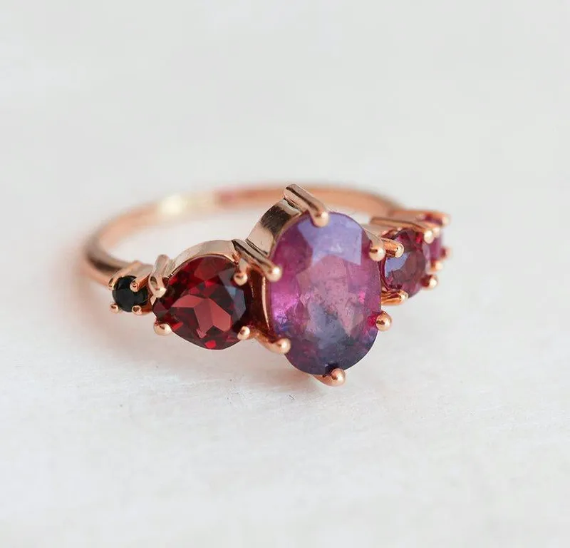Quinn Pink Sapphire Ruby Garnet Diamond Ring vy 6
