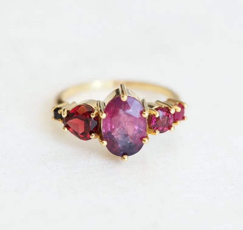 Quinn Pink Sapphire Ruby Garnet Diamond Ring sapphire oval cut engagement ring