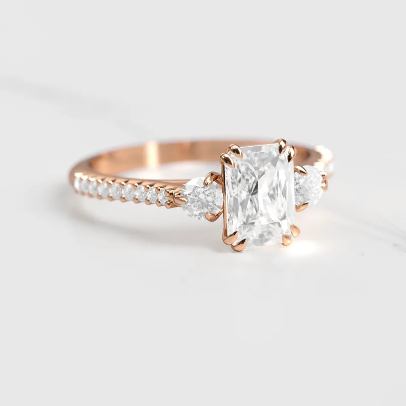 RADIANT HALF PAVE DIAMOND RING WITH ACCENT STONES vy 2