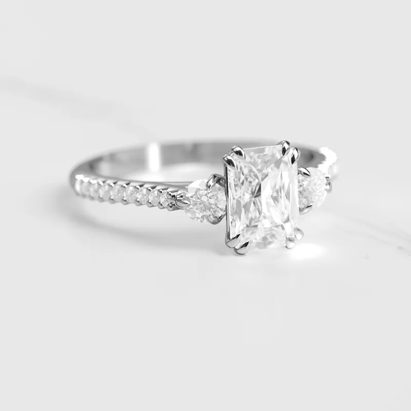 RADIANT HALF PAVE DIAMOND RING WITH ACCENT STONES vy 3