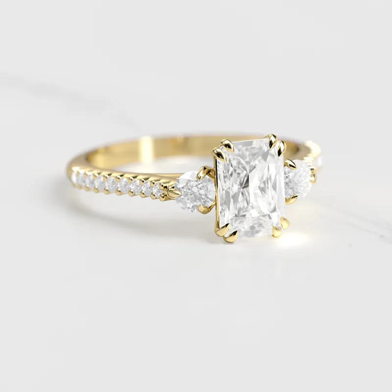 RADIANT HALF PAVE DIAMOND RING WITH ACCENT STONES diamond engagement ring