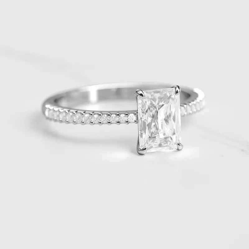 RADIANT HALF PAVE TAPERED DIAMOND RING vy 2