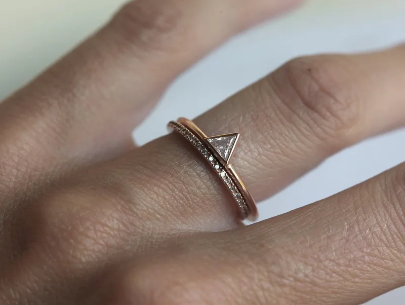 Rose Gold Diamond Wedding Set, Wedding Ring Set view 2