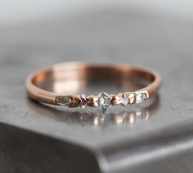 Rose Gold Wedding Ring, Rose Gold Diamond Band view 2
