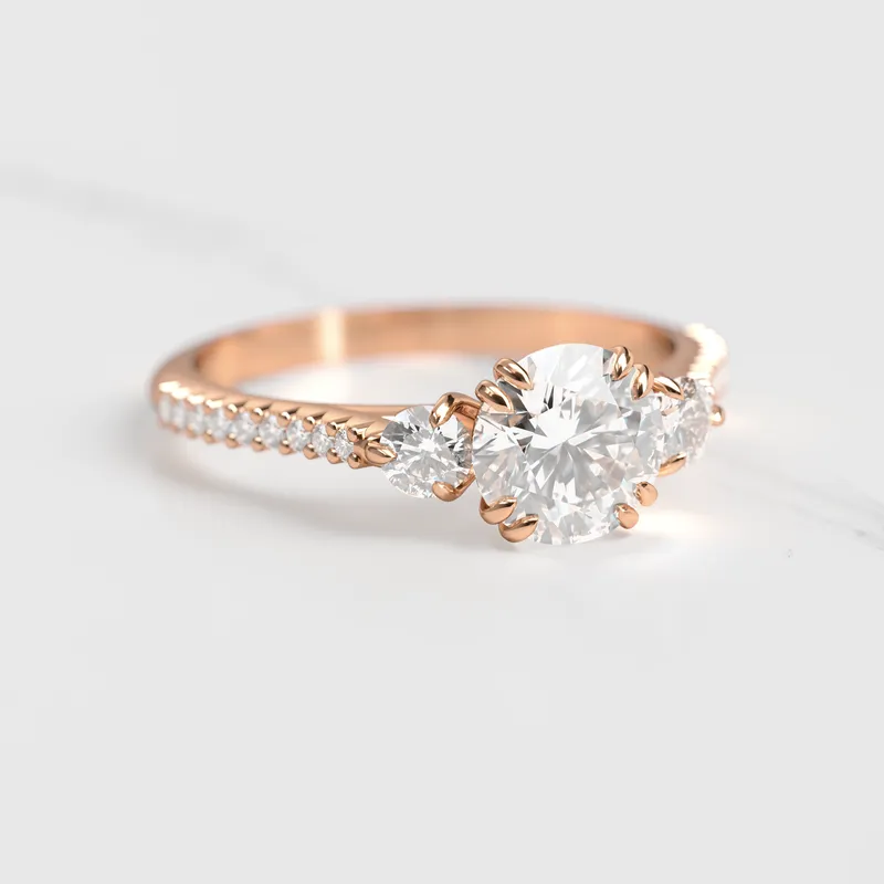 ROUND HALF PAVE DIAMOND RING WITH ACCENT STONES view 2