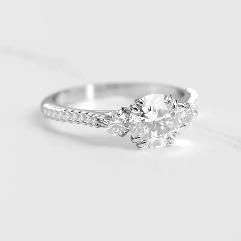 ROUND HALF PAVE DIAMOND RING WITH ACCENT STONES view 3