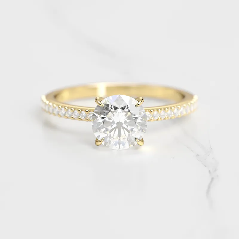 ROUND HALF PAVE DIAMOND RING round cut engagement ring