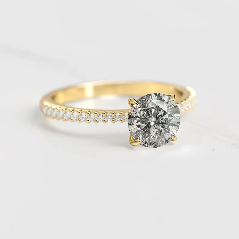 ROUND HALF PAVE TAPERED SALT & PEPPER DIAMOND RING view 3