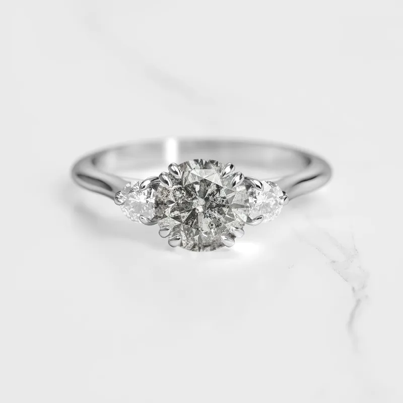 Round Salt & Pepper Diamond Ring With Accent Stones vy 4