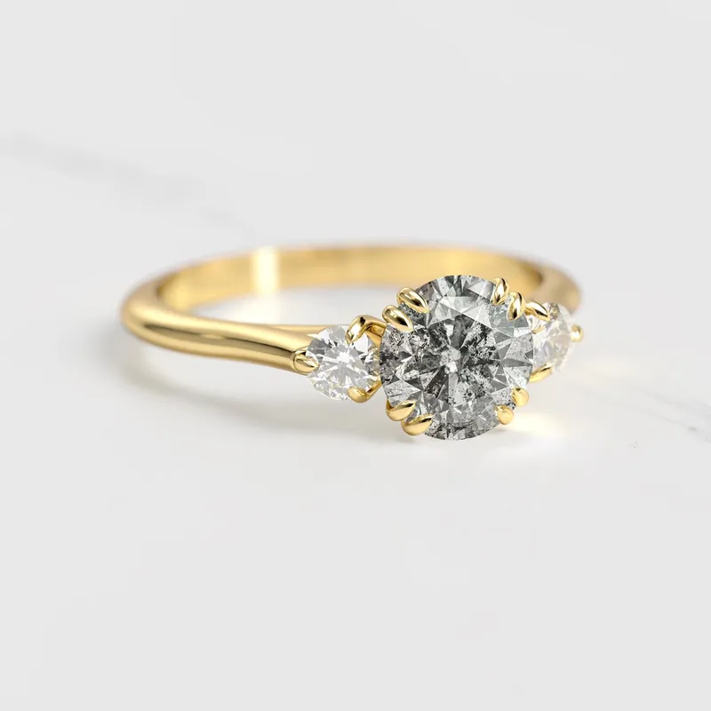 Round Salt & Pepper Diamond Ring With Accent Stones vy 5
