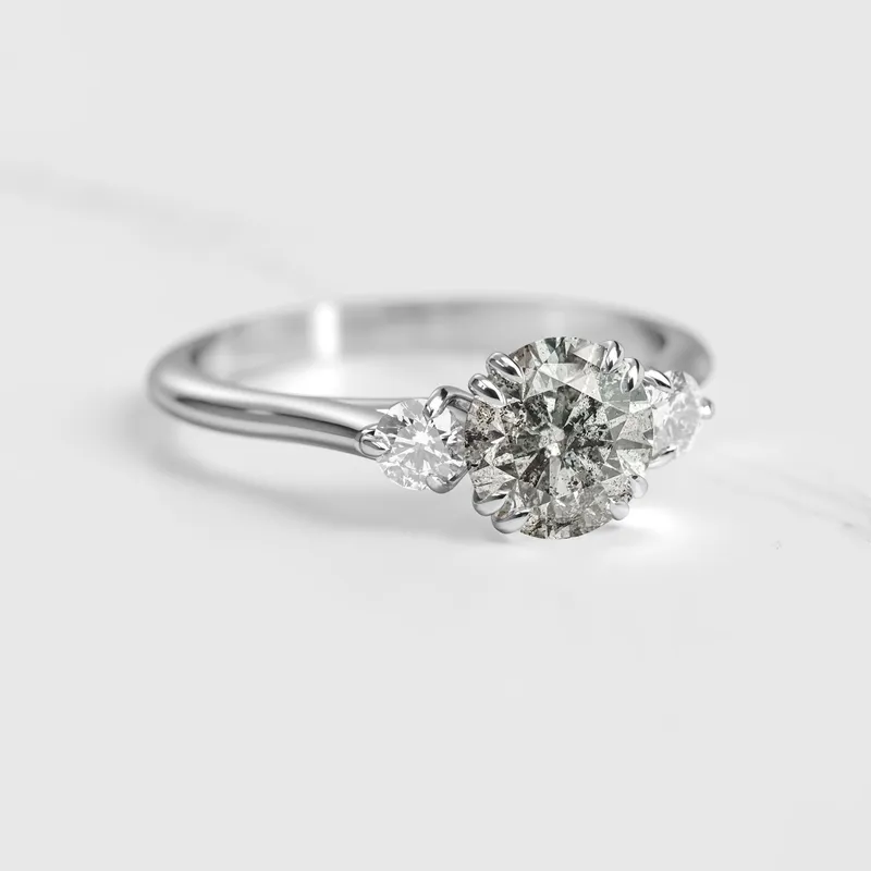 Round Salt & Pepper Diamond Ring With Accent Stones vy 6