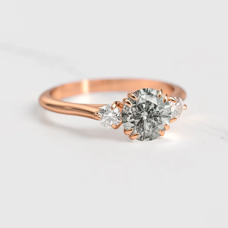 Round Salt & Pepper Diamond Ring With Accent Stones vy 7