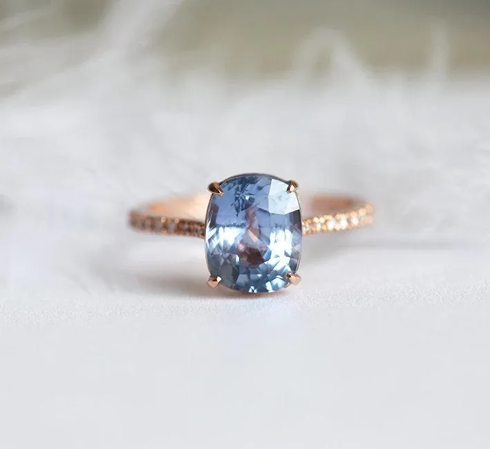 RACHEL CEYLON SAPPHIRE DIAMOND RING blue sapphire cushion cut engagement ring