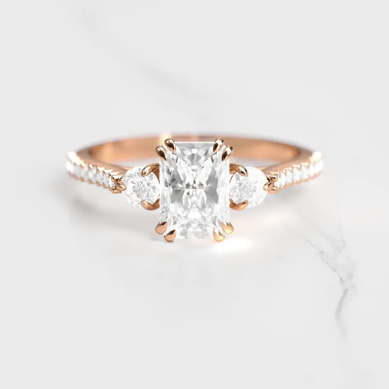 RADIANT HALF PAVE DIAMOND RING WITH ACCENT STONES vy 5