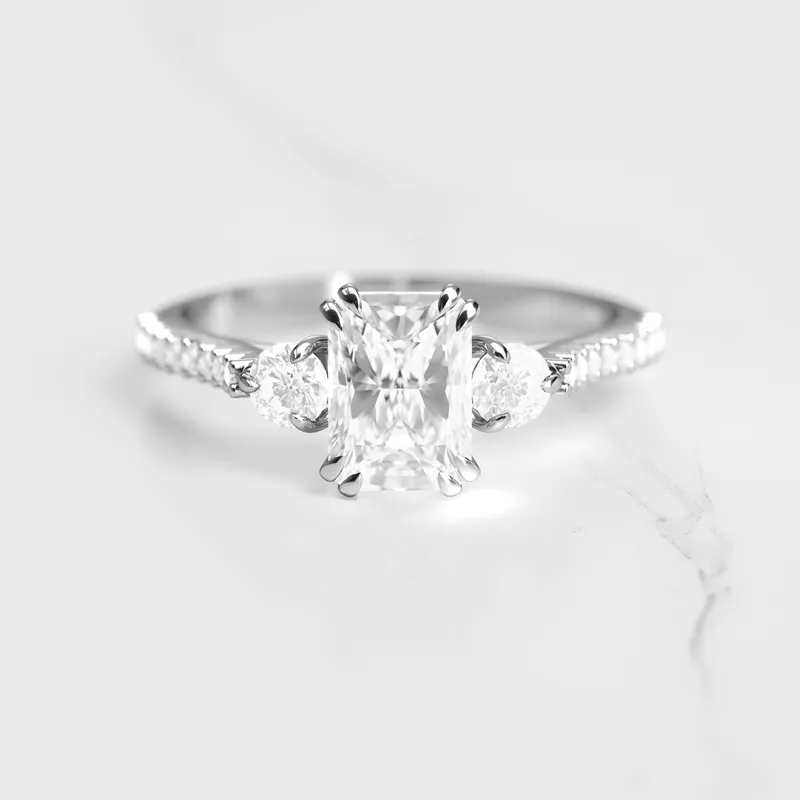 RADIANT HALF PAVE DIAMOND RING WITH ACCENT STONES vy 6
