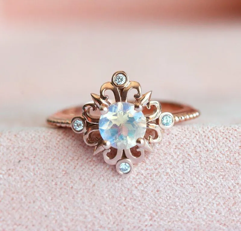 RAINBOW MOONSTONE RING, MOONSTONE ENGAGEMENT view 2