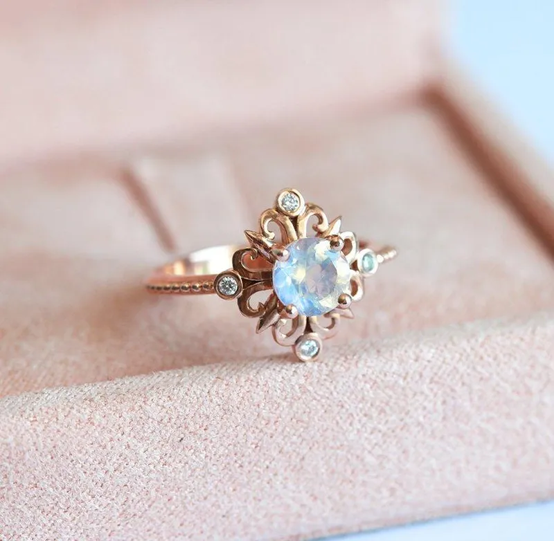 RAINBOW MOONSTONE RING, MOONSTONE ENGAGEMENT view 3