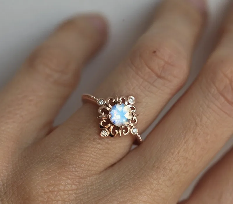 RAINBOW MOONSTONE RING, MOONSTONE ENGAGEMENT view 5