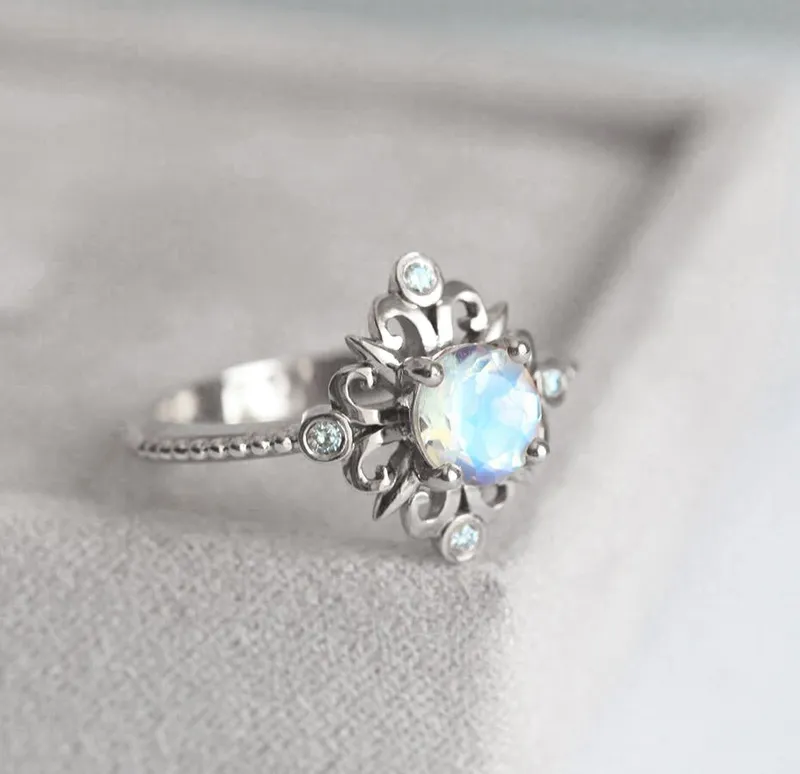 RAINBOW MOONSTONE RING, MOONSTONE ENGAGEMENT view 7