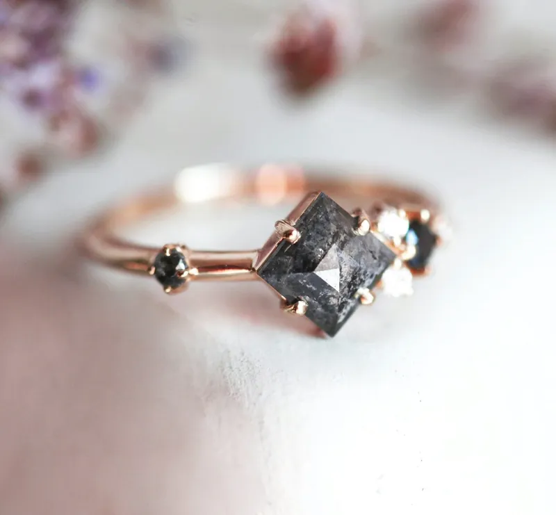 RAMONA SQUARE SALT & PEPPER DIAMOND CLUSTER RING vy 11
