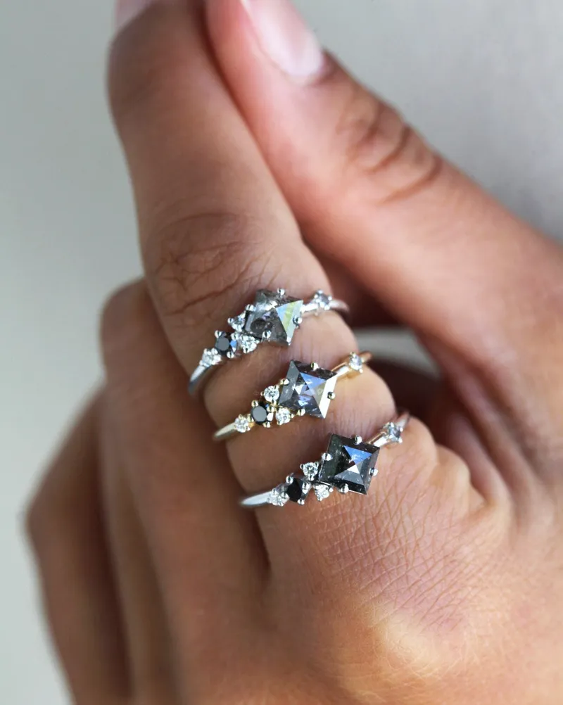 RAMONA SQUARE SALT & PEPPER DIAMOND CLUSTER RING vy 13