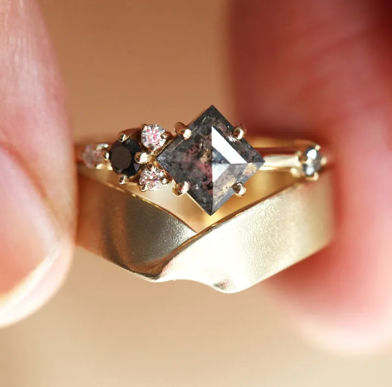 RAMONA SQUARE SALT & PEPPER DIAMOND CLUSTER RING vy 3
