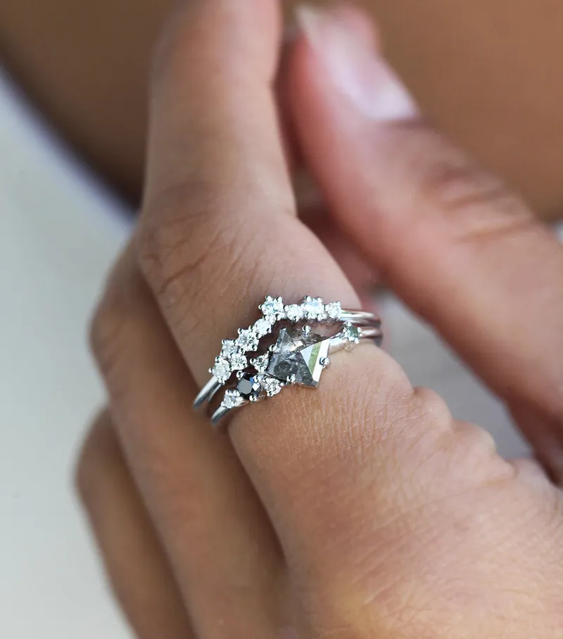 RAMONA SQUARE SALT & PEPPER DIAMOND CLUSTER RING vy 4