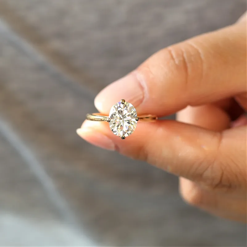 3cts Extra Low Reese 10x8mm 14kt Gold Oval Moissanite Compass Set Oval Solitaire Ring oval cut engagement ring