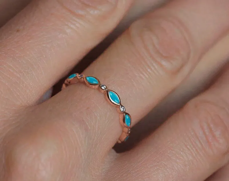 Reina Turquoise Wedding Ring, Turquoise Diamond Band view 2