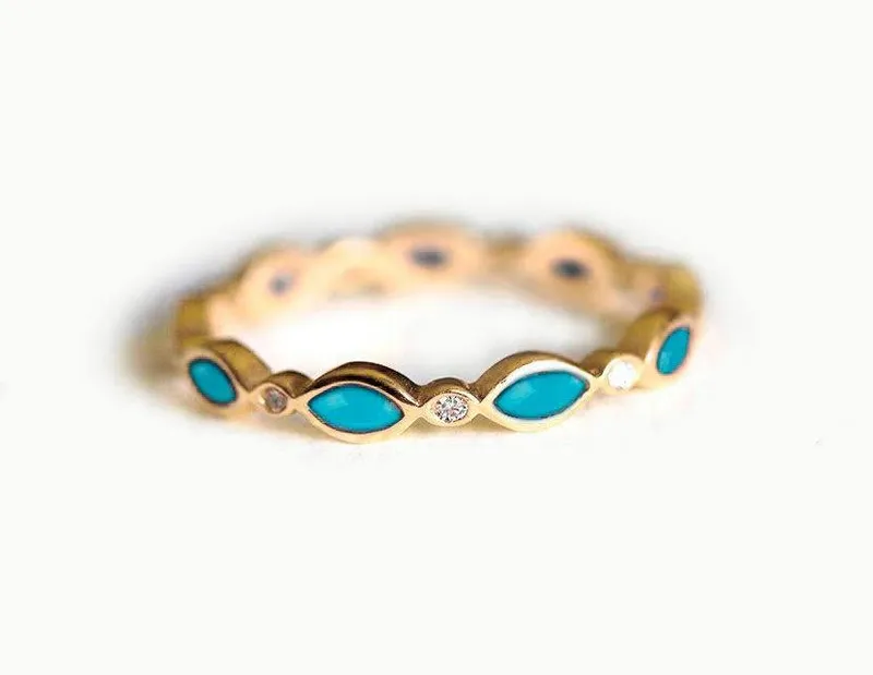 Reina Turquoise Wedding Ring, Turquoise Diamond Band view 3