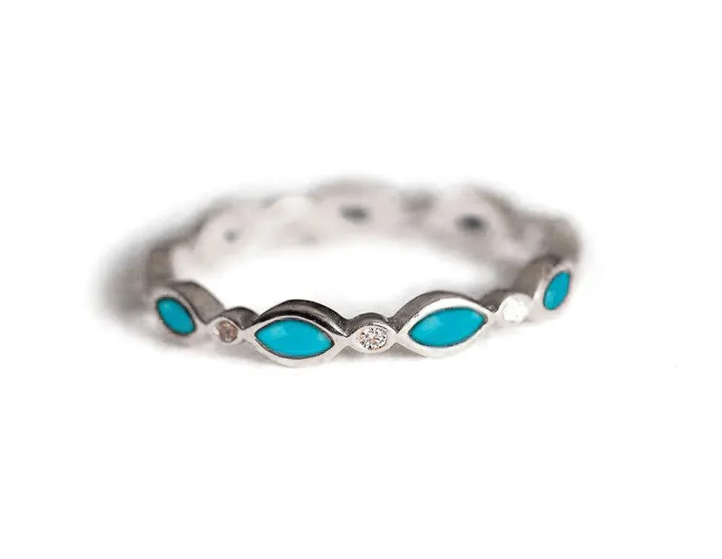 Reina Turquoise Wedding Ring, Turquoise Diamond Band view 4
