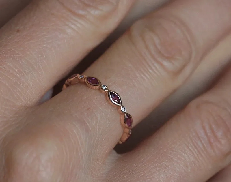 REINA VINTAGE STYLE RUBY DIAMOND RING, RUBY WEDDING BAND view 2