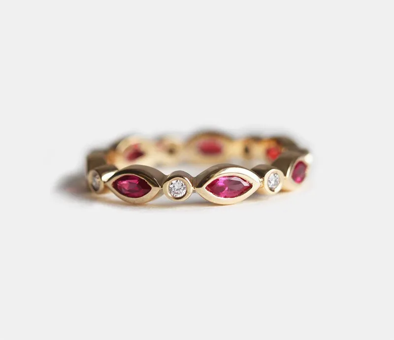 REINA VINTAGE STYLE RUBY DIAMOND RING, RUBY WEDDING BAND view 3