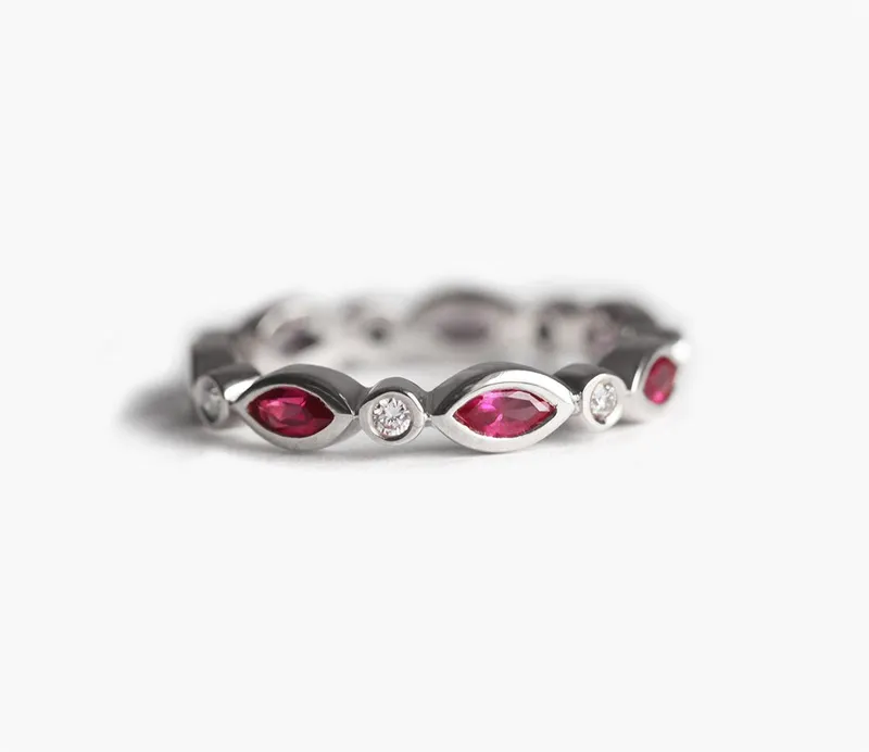 REINA VINTAGE STYLE RUBY DIAMOND RING, RUBY WEDDING BAND view 4