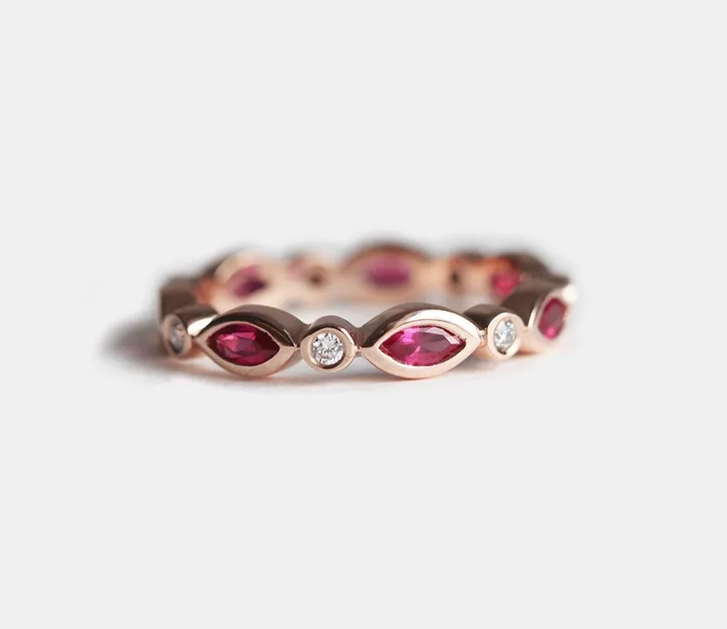 REINA VINTAGE STYLE RUBY DIAMOND RING, RUBY WEDDING BAND view 5