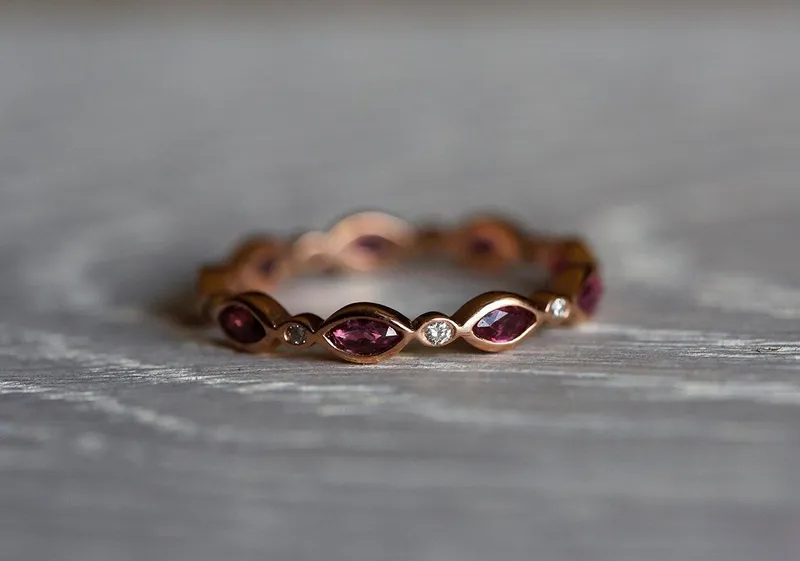 REINA VINTAGE STYLE RUBY DIAMOND RING, RUBY WEDDING BAND view 7