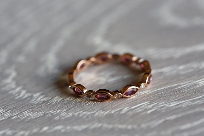 REINA VINTAGE STYLE RUBY DIAMOND RING, RUBY WEDDING BAND view 8