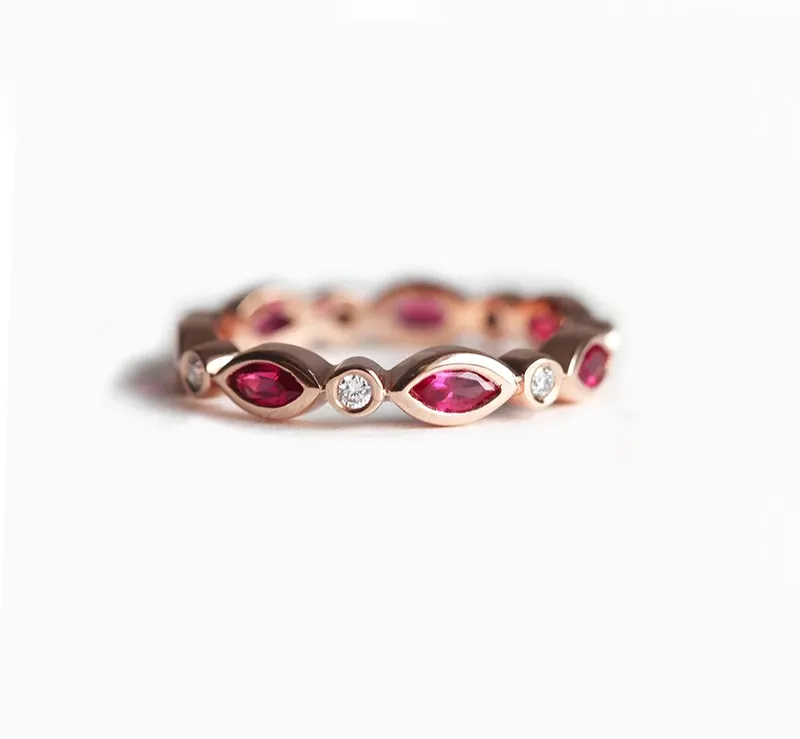 REINA VINTAGE STYLE RUBY DIAMOND RING, RUBY WEDDING BAND ruby engagement ring