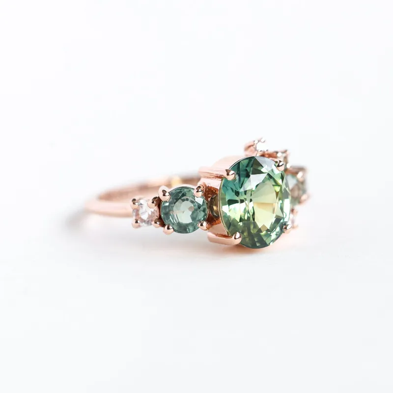 Revel Light Green Sapphire Cluster Ring vy 3