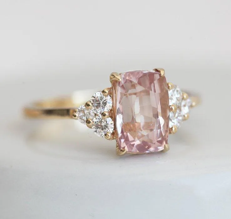 RITA PEACH SAPPHIRE DIAMOND RING sapphire cushion cut engagement ring
