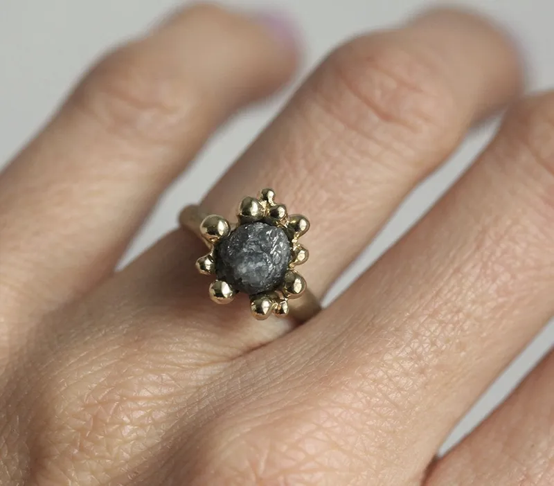 Romance Rough Gray Diamond Ring With Yellow Gold Band view 4