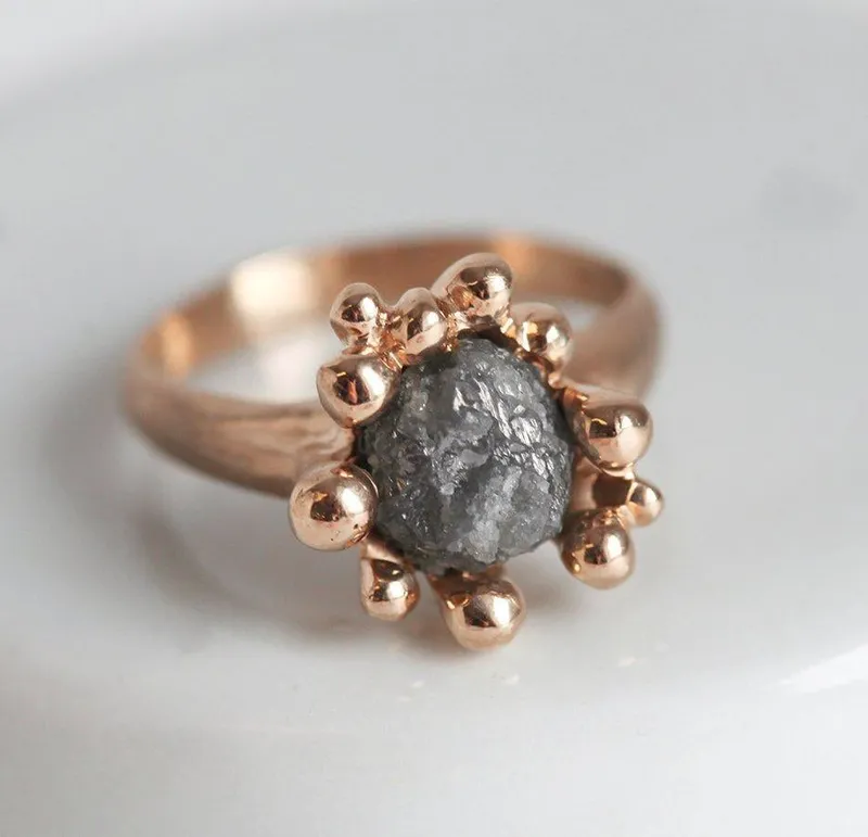 Romance Rough Gray Diamond Ring With Yellow Gold Band view 8